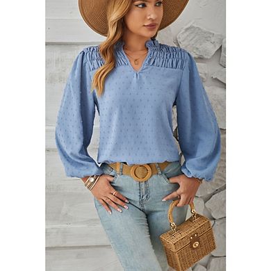 Boho Tops for Women V Neck Blouses Flowy Swiss Dot Dressy Casual Lace Womens Long Sleeve Shirts