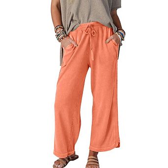 Women's Loose Drawstring High Waisted Sweat Pants With Pockets Lightweight Wide Leg Sweatpants