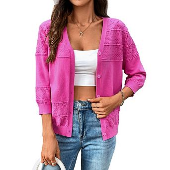 Women's Lightweight Cardigans Casual Long Sleeve V Neck Button Print Shrugs Sweaters