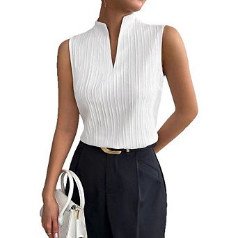 Womens Work Outfits V Neck Sleeveless Blouses Casual Tank Tops Business Office Dressy Striped Tee