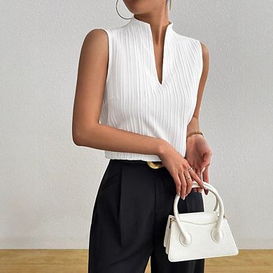 Womens Work Outfits V Neck Sleeveless Blouses Casual Tank Tops Business Office Dressy Striped Tee