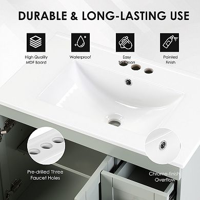 Bathroom Vanity with Sink 30 Inch Soft Close Drawers Hidden Compartments Freestanding Storage