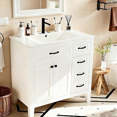 36 Inch Bathroom Cabinet Solid Wood Frame Cabinet with Soft Close Mechanism Bathroom Vanities