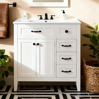 36 Inch Bathroom Cabinet Solid Wood Frame Cabinet with Soft Close Mechanism Bathroom Vanities
