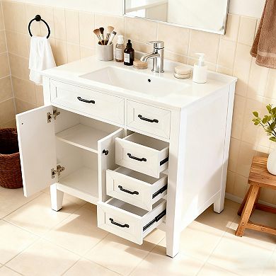 36 Inch Bathroom Cabinet Solid Wood Frame Cabinet with Soft Close Mechanism Bathroom Vanities