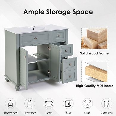 36 Inch Bathroom Vanity Soft Close Drawers Convertible Shelving Wood Construction Storage