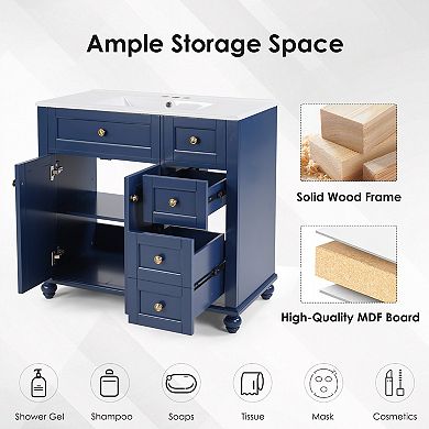 Bathroom Vanity 36 Inch with Sink Soft Drawers Convertible Shelving Construction Storage