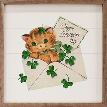 Kendrick Home Happy St Patricks Day Cat Wall Art
