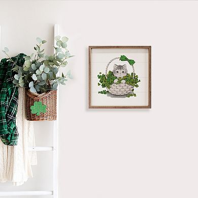 Kendrick Home Lucky Charm Cat In Basket Wall Art