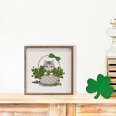 Kendrick Home Lucky Charm Cat In Basket Wall Art