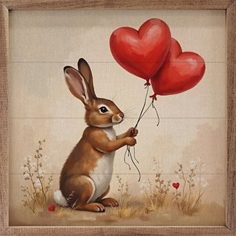Kendrick Home Bunny Holding Heart Balloons Wall Art