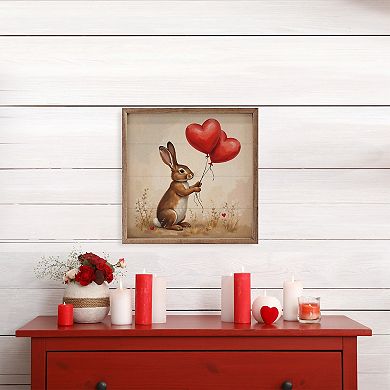 Kendrick Home Bunny Holding Heart Balloons Wall Art