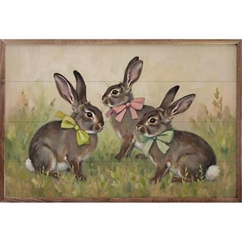 Kendrick Home Three Bunnies With Bows Wall Art