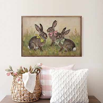Kendrick Home Three Bunnies With Bows Wall Art