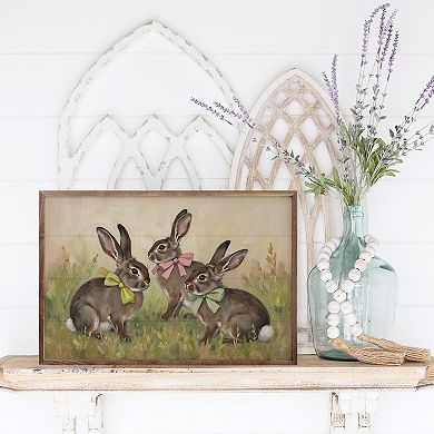 Kendrick Home Three Bunnies With Bows Wall Art