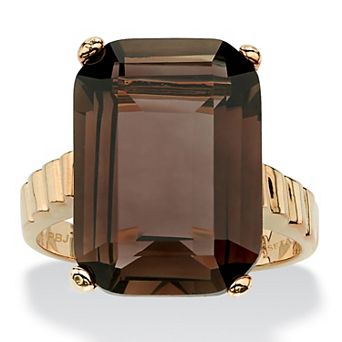 PalmBeach Jewelry 10.75 TCW Genuine Smoky Quartz Gold-Plated Step-Top Ring