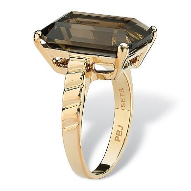 PalmBeach Jewelry 10.75 TCW Genuine Smoky Quartz Gold-Plated Step-Top Ring
