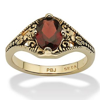 PalmBeach Jewelry 1.40 ct w. Genuine Garnet Vintage Style Ring Gold-Plated