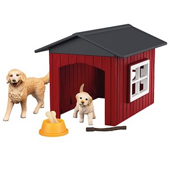 Schleich Farm World Dog Kennel 6 pc Playset with Golden Retriever and Puppy Figures