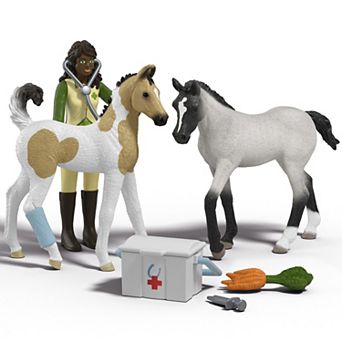 Schleich Horse Club 8 pc Animal Medical Toy Playset with Posable Rider & Figures