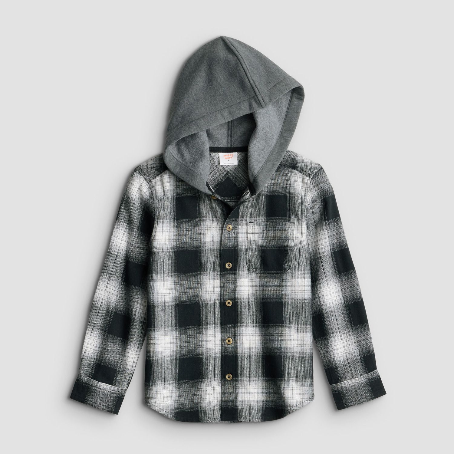 Рубашка Jumping Beans® Hooded Flannel Button-Down для мальчиков, цвет: Чёрная слоновая кость клетчатый — фото 1
