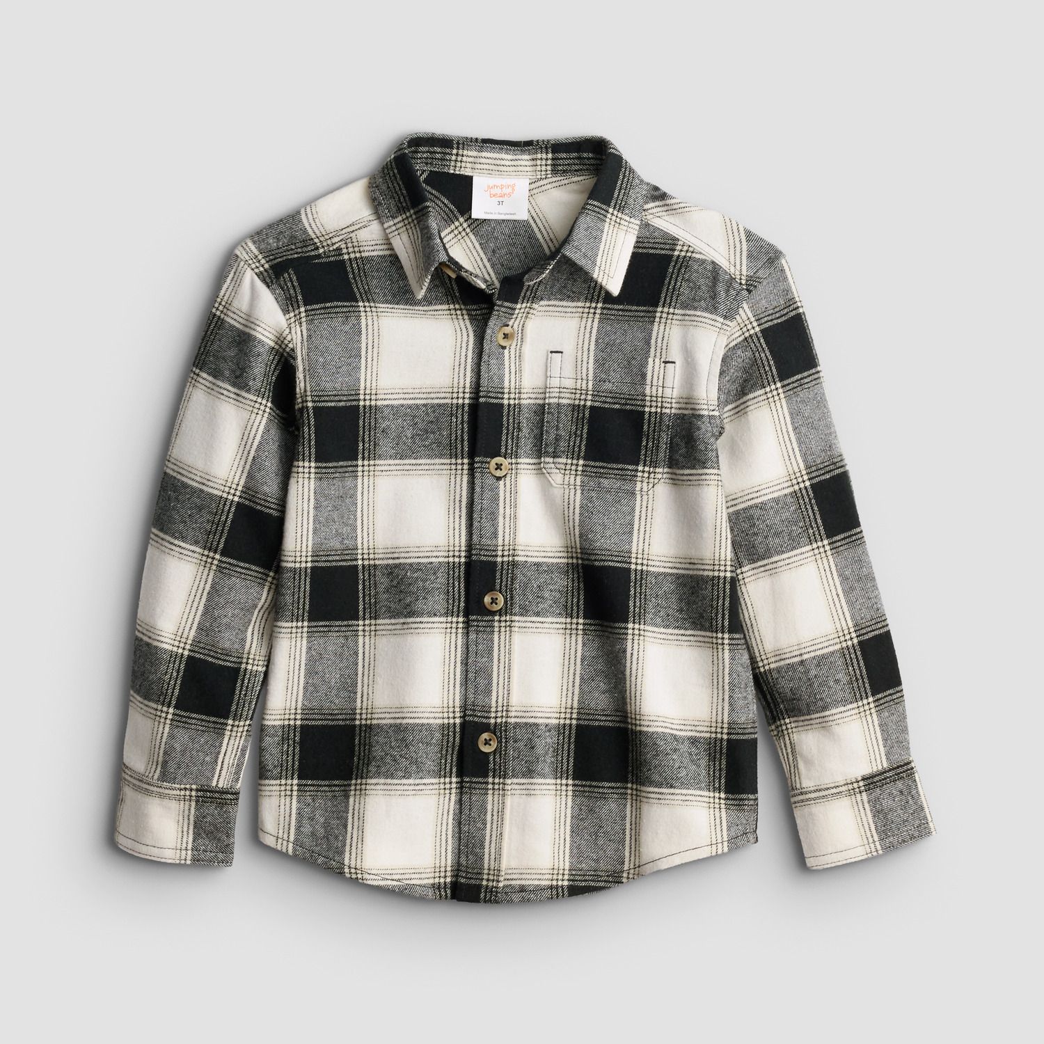 Рубашка Jumping Beans® Flannel Button-Down для мальчиков-малышей, цвет: Бежевый чёрный клетчатый — фото 1