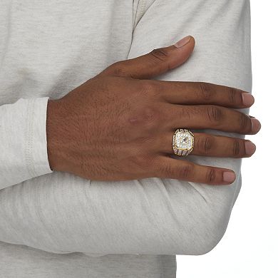 PalmBeach Jewelry Men's 2.33 TCW Square-Cut Cubic Zirconia Octagon Grid Ring
