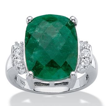 PalmBeach Jewelry 8.80 ct w Genuine Emerald and White Tanzanite Sterling Silver Cocktail Ring
