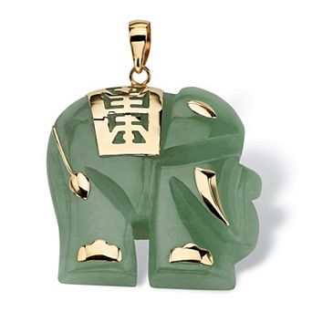 PalmBeach Jewelry Genuine Green Jade 14k Gold Good Fortune Elephant Pendant