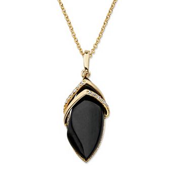 PalmBeach Jewelry .15 TCW Marquise-Shaped Genuine Onyx and CZ Pendant Necklace 18k Gold-Plated 18"