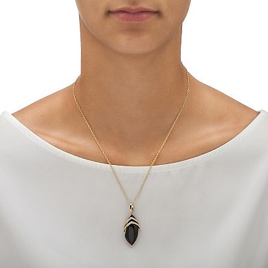 PalmBeach Jewelry .15 TCW Marquise-Shaped Genuine Onyx and CZ Pendant Necklace 18k Gold-Plated 18"