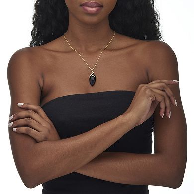 PalmBeach Jewelry .15 TCW Marquise-Shaped Genuine Onyx and CZ Pendant Necklace 18k Gold-Plated 18"