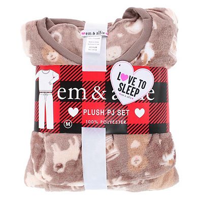 em & alfie Women's Dog Lover Plush Crewneck Pajama Set