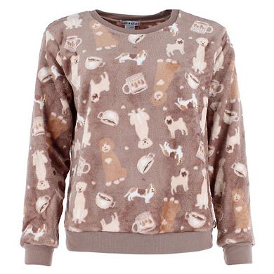 em & alfie Women's Dog Lover Plush Crewneck Pajama Set