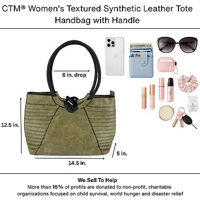 CTM Women's Textured Synthetic Leather Tote Handbag with Handle
