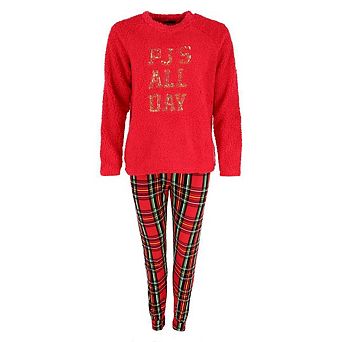 em & alfie Women's PJ All Day Plaid Crewneck Pajama Set