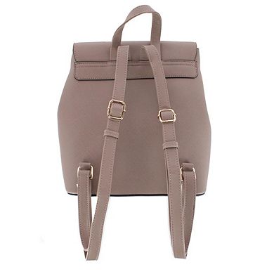 CTM Women's Synthetic Leather Backpack with Buckle Flap