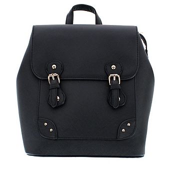 CTM Women's Synthetic Leather Backpack with Buckle Flap