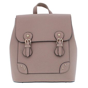 CTM Women's Synthetic Leather Backpack with Buckle Flap