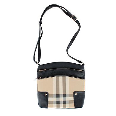 CTM Women's Plaid Adjustable Crossbody with Zipper Detail