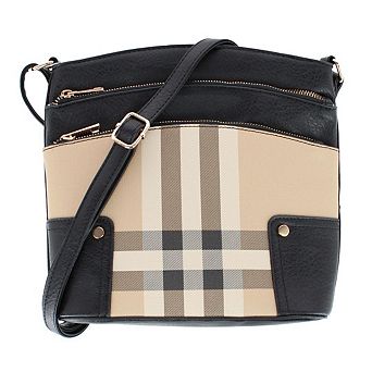 CTM Women's Plaid Adjustable Crossbody with Zipper Detail