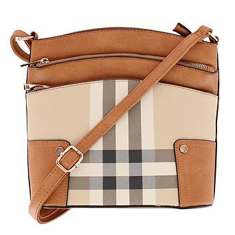 CTM Women's Plaid Adjustable Crossbody with Zipper Detail