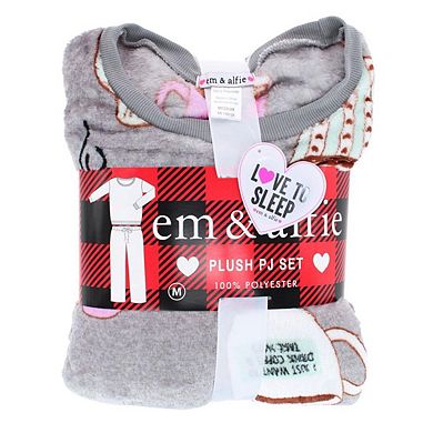 em & alfie Women's Plush Coffee Pajama Crew Set