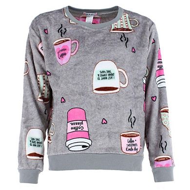 em & alfie Women's Plush Coffee Pajama Crew Set