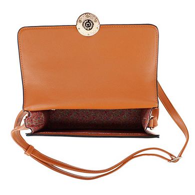 CTM Women's Synthetic Leather Adjustable Crossbody with Flap Closure