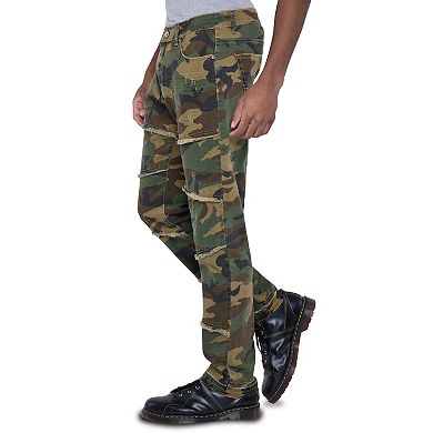 Men's Printed Pieced Fringed Slim Fit Jeans