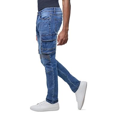 Men's Slim Fit Moto Rip And Repair Cargo Jeans