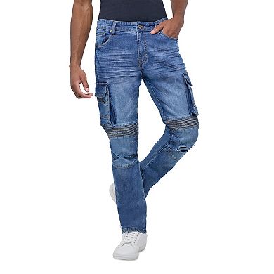 Men's Slim Fit Moto Rip And Repair Cargo Jeans