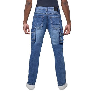 Men's Slim Fit Moto Rip And Repair Cargo Jeans