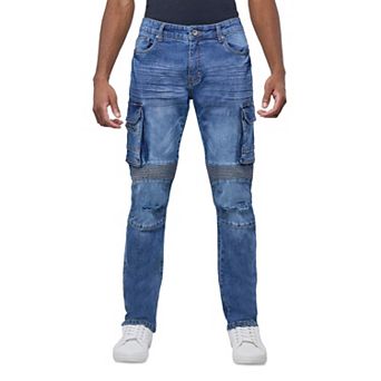 Men's Slim Fit Moto Rip And Repair Cargo Jeans